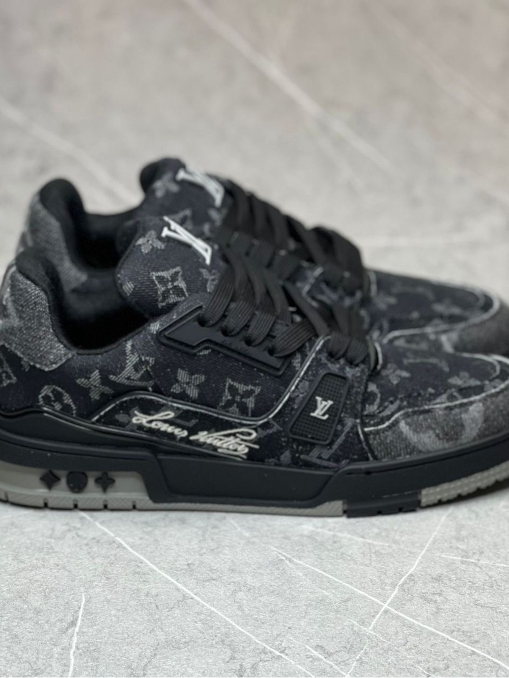 Louis Vuitton Black Monogram Low-Top Sneaker with Gray Accents